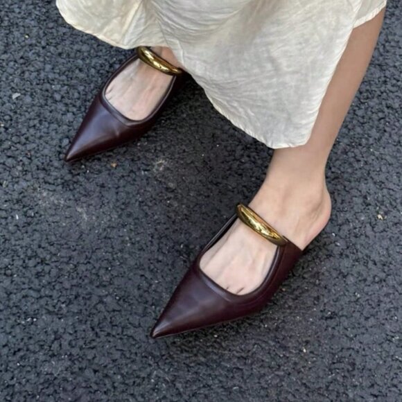 Brown Casual Women's Pointed Mule Pumps - Picture 3 of 7